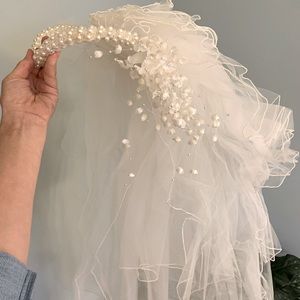 Vintage Wedding Veil & Pearl Headband - 80’s